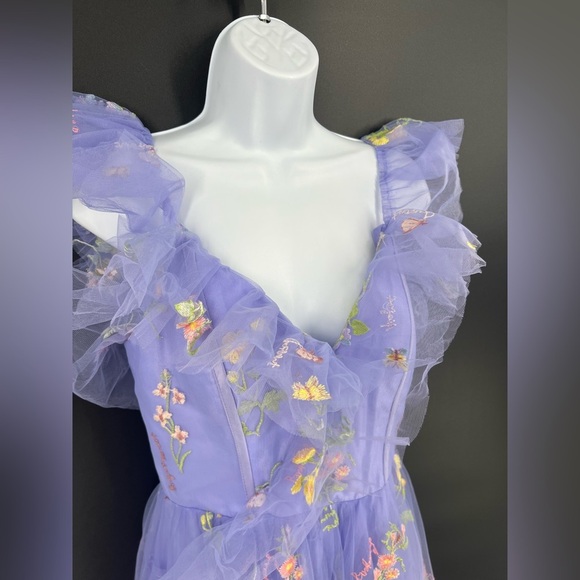 Fairycore formal Spaghetti Strap Floral Embriodered Dress in Purple size 10 NWOT - Picture 5 of 16